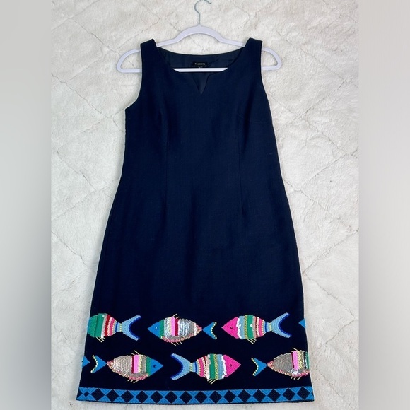 Talbots size 2 embroidered fish swim along beautifully textured sheath dress - Picture 5 of 10